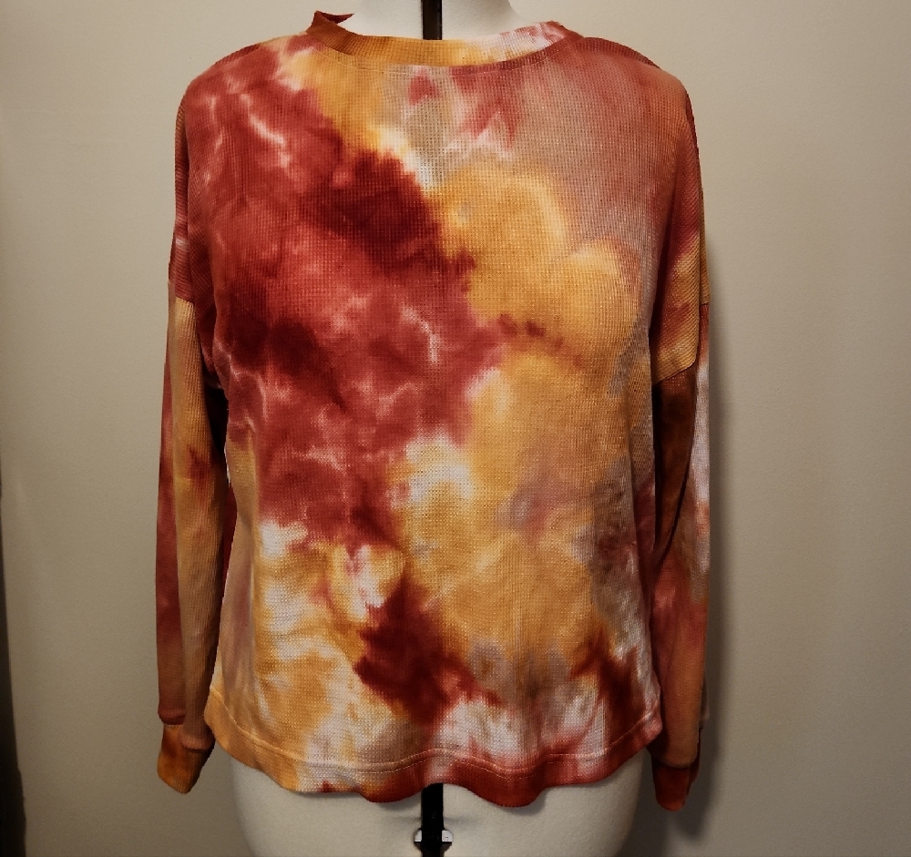 Hand Crafted Red and Yellow Relaxed Long Sleeve Sweatshirt